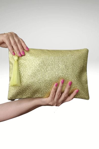 KRIMO Gold Rose Women's Leather Portfolio Clutch Bag