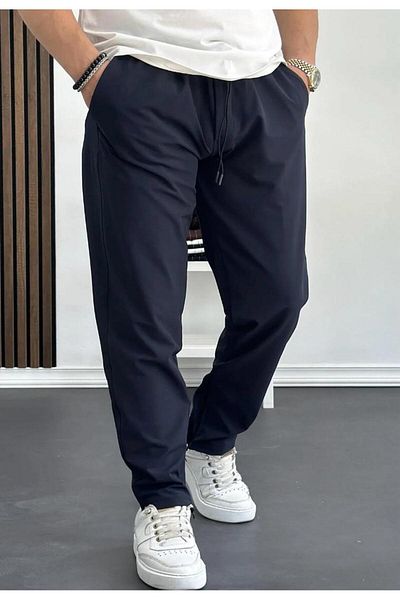 nuripo Men's Navy Blue Relaxed Cut Parachute Fabric Trousers