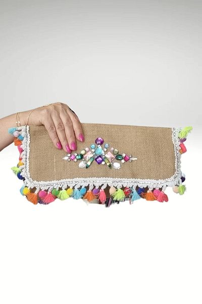 KRIMO Jute Women's Clutch - Design Cloth Portfolio Bag