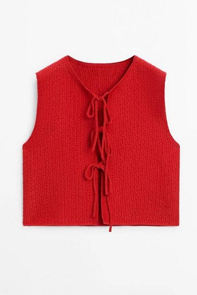 motina Red Knitwear Sweater - Crew Neck and Lace Detailed