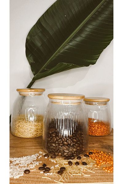 Luca Mia Striped Glass Jar Set with Bamboo Lid