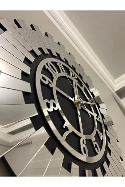 Tuba Design Küçük Dekoratif Duvar Saati 35x35 Cm Şık Türkçe Rakamlı Siyah Mdf Üzeri Gümüş Aynalı Pleksi