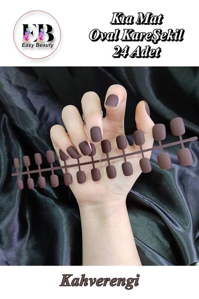Easy Beauty 24 Adet Renkli Mat Kısa Takma Tırnak Oval-kare 3 Al Yapıştırıcı 6...