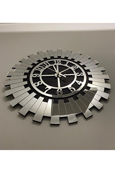 Tuba Design Küçük Dekoratif Duvar Saati 35x35 Cm Şık Türkçe Rakamlı Siyah Mdf Üzeri Gümüş Aynalı Pleksi
