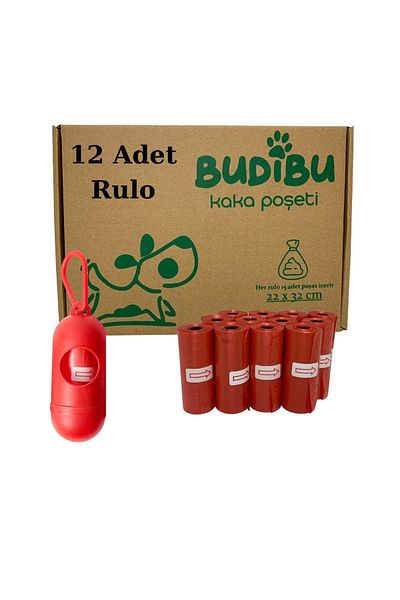 BUDİBU Red Capsule - 12 Rolls (180 Bags) Cat Dog Poop Bag, Pet Excrement Bag