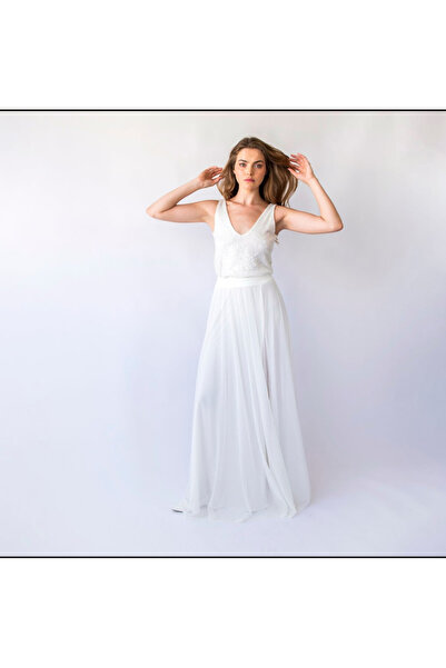 NALINCI Maxi Etek Şifon Etek Lastikli Beyaz Yırtmaçlı Şifon Etek