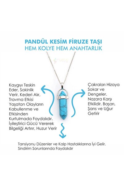 Mystic Energy Doğal Taş Firuze Taşı Pandül Kesim Ister Kolye Ister Anahtarlık...