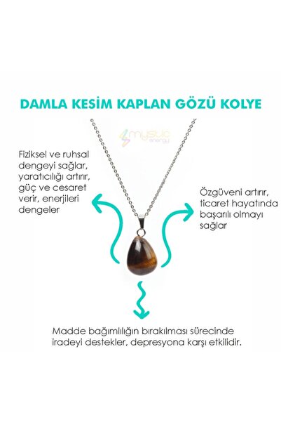 Mystic Energy Sertifikalı Doğal Taş Kaplan Gözü Damla Kesim Kolye | Hediyelik...