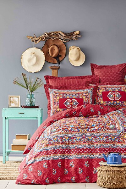 Karaca Home Mihver Pano Red Cotton Double Duvet Cover Set