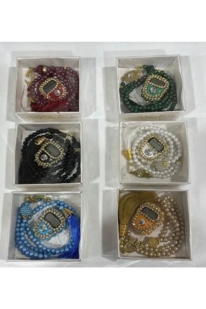 Kossofashion 6 Lı Özel Kutulu Hediyelik Tesbih Taşlı Zikirmatik Seti