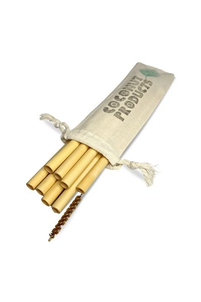 Coconut Products 8 Bamboo Straws and 1 Bamboo Cleaning Brush