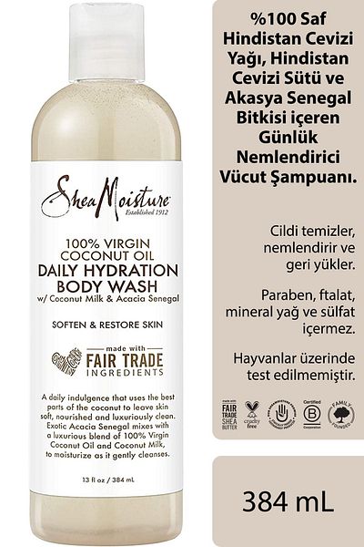Shea Moisture %100 Saf Hindistan Cevizi Yağlı Günlük Nemlendirici Vücut Şampuanı 384ml