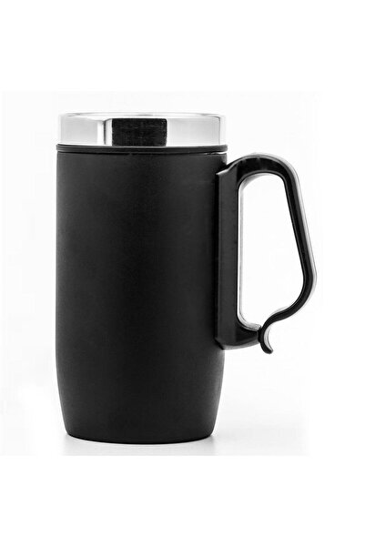 Kritik Ticaret Çift Katman Kauçuk Taban 280ml Kulplu Paslanmaz Çelik Küçük Termos Bardak Mug Kupa