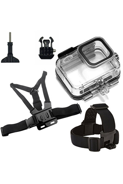 Gplus Gopro Hero 8 Housing Su Geçirmez Muhafaza Kafa Bandı ve Göğüs Kemeri 5 Parça Set Go208