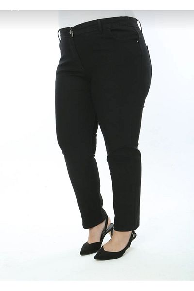 AKŞEN GİYİM Plus Size Grinded Denim Pipe Leg Black Jeans Jean Trousers