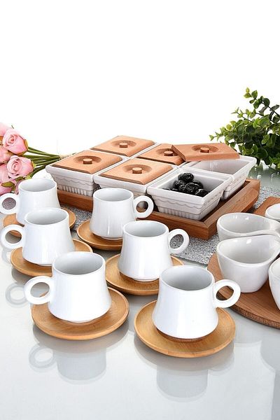 ESNAFDEDE Luxury Kitchen Service Presentation Set Gift Wooden Tray Breakfast Sauce Bowl Snack Bowl Coffee Cup Set