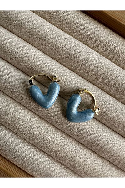 ringbox Heart Earrings - Blue Pearlescent
