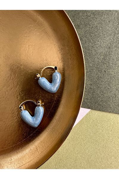 ringbox Heart Earrings - Blue Pearlescent