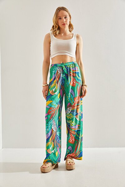 Bianco Lucci Patterned Viscose Women's Trousers - Elastic Waist60101052