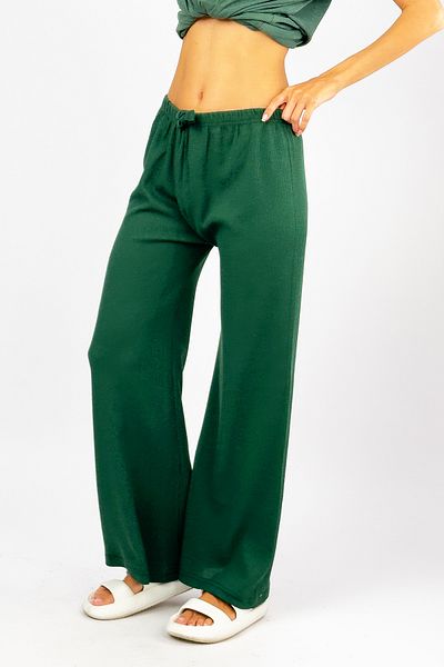 Betimoda Green Soft Waffle Fabric - Rubber Waist Flowing Women's Palazzo Trousers