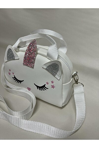 çantaevim Geantă de umăr pentru fetiță albă cu bretele cu sclipici unicorn