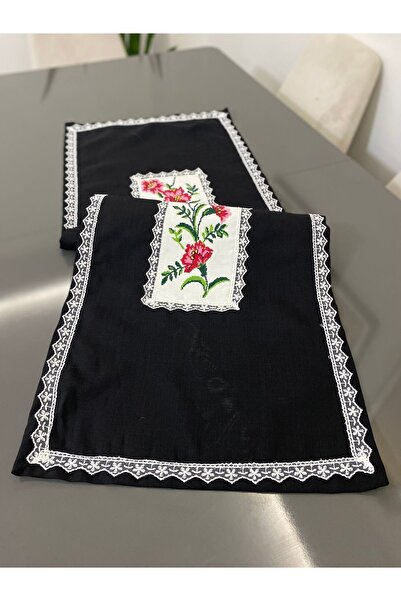 Parla Life Runner brodat cu punct în cruce din țesătură neagră Gardenia (Măsu...