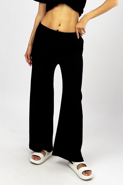 Betimoda Black Soft Waffle Fabric - Elastic Waist and Flowy Palazzo Women's Trousers