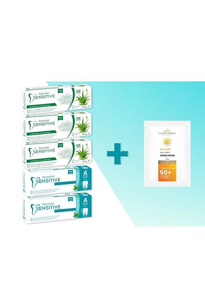 Epinafol Sensitive 5-Piece Toothpaste Set 2antitartar 3aloe-vera 90 gr Cozmoderm Sunscreen Gift