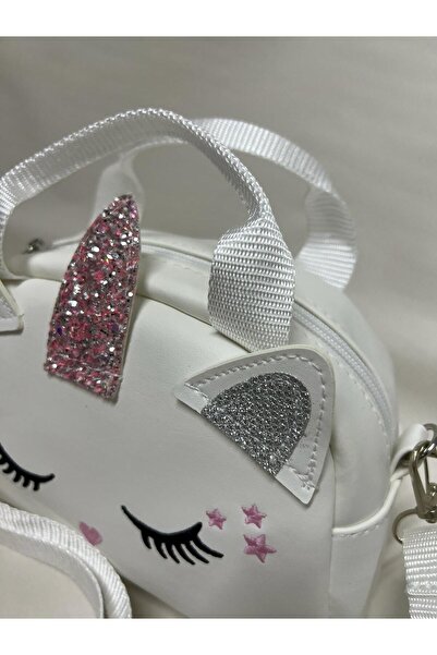 çantaevim Geantă de umăr pentru fetiță albă cu bretele cu sclipici unicorn