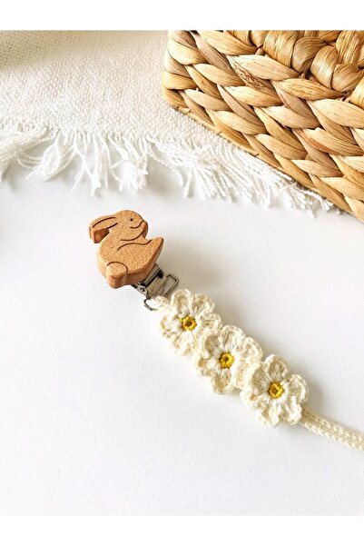 Hobimaker Daisy Knitted Natural Pacifier Chain, Pacifier Strap