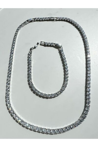 Nerissa Aksesuar طقم قلادة وسوار من الحجر الفضي