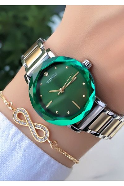 Homies GREEN GOLD HOMES BRAND WOMEN'S WRISTWATCH and BRACELET WITH GIFT