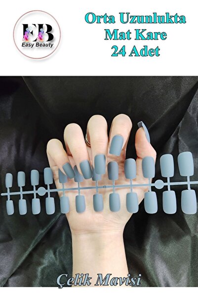 Easy Beauty 24 Adet Renkli Mat Orta Uzun Kare Takma Tırnak 3 Al Yapıştırıcı 6...