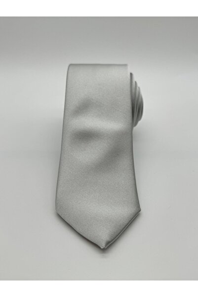 HARES Limited Edition Silver Gray Satin Handmade Tie & Handkerchief