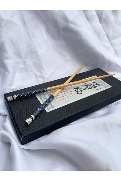 Tam Seramik Japanese Bamboo Chopstick - 1 Pair Set with Navy Panda
