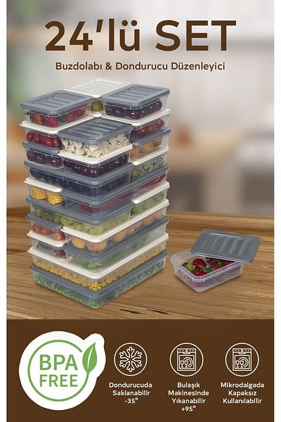 Nesto Home 24 Colorful Refrigerator Organizer Freezer and Microwave Storage Container 2X2400 4X1200 6X1170 12X600 ml