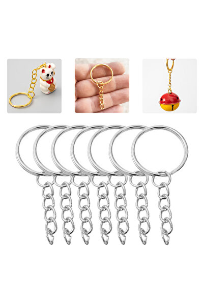 Getshopmini 50 قطعة حلقة مفاتيح إيبوكسي نيكل - مشبك سلسلة مسطح