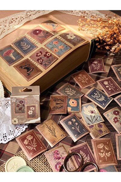 Hume Craft Kutulu Vintage Pul Temalı Sticker Seti Scrapbook Bullet Journal Çıkartma