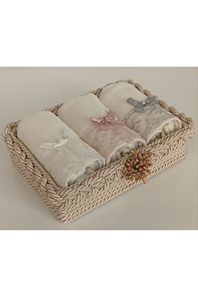 FNT Knitted Towel Basket 3 Pieces 30*50 Scalloped Cotton Towel Basket Gift Bu...