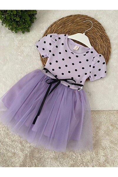 ARBİ kids Κοριτσίστικο φόρεμα από τούλι με πουά φόδρα Δώρο γενεθλίων Eid