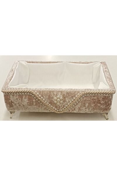 FNT Metal Leg Velvet Covered Towel Holder Organizer Gift Bundle Dowry Holder