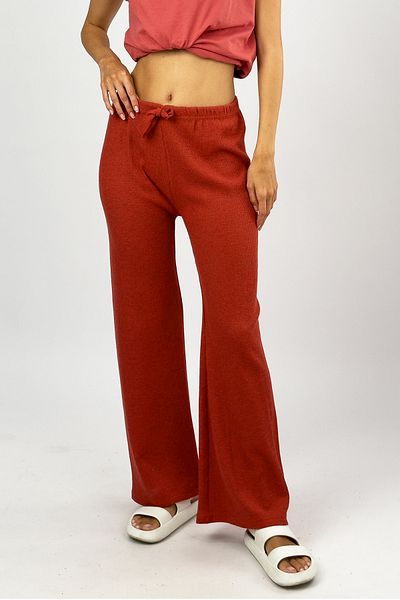 Betimoda Brick Color Soft Waffle Palazzo Trousers - Draped Waist and Elastic