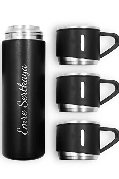 elzemshops Paslanmaz Çelik Termos 3 Bardaklı Set Vakumlu 500 ML Termos Çanta ...