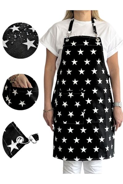 Enoteks مريلة مطبخ سوداء مقاومة للماء مع جيوب ونجوم