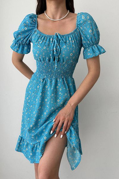 MILANOFOX Rochie cu mânecă cu balon, cu umăr deschis, cu imprimeu floral - Wrap cu guler pătrat