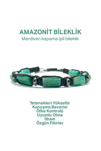 OSMANLI DEĞERLİ TAŞ Original Genuine Amazonite - Hematite Natural Stone Ladder Closure String bracelet