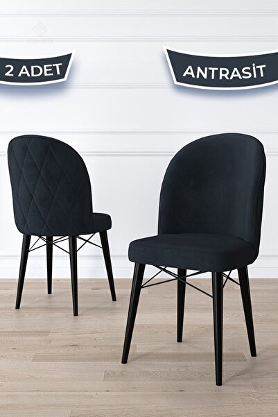 Canisa Bika Serisi 2 Adet Antrasit Mutfak Sandalyesi Siyah Gürgen Ayaklı 1. S...