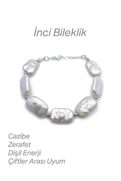 OSMANLI DEĞERLİ TAŞ Genuine Original Certified Pearl Natural Stone Bracelet with Silver Apparatus Chain