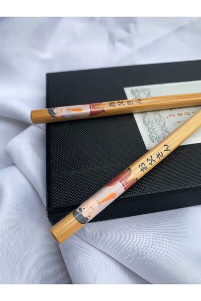 Tam Seramik Japon Bambu Chopstick Adam Figürlü 1 Çift