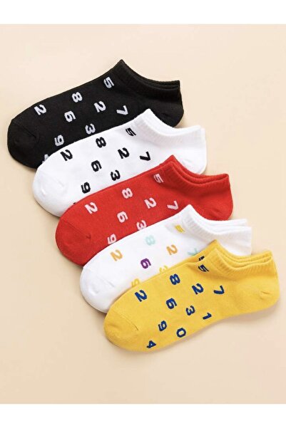 Black Arden Socks Kadın Sarı Desenli Patik Çorap 5 Çift Pamuklu Rahat Günlük ...